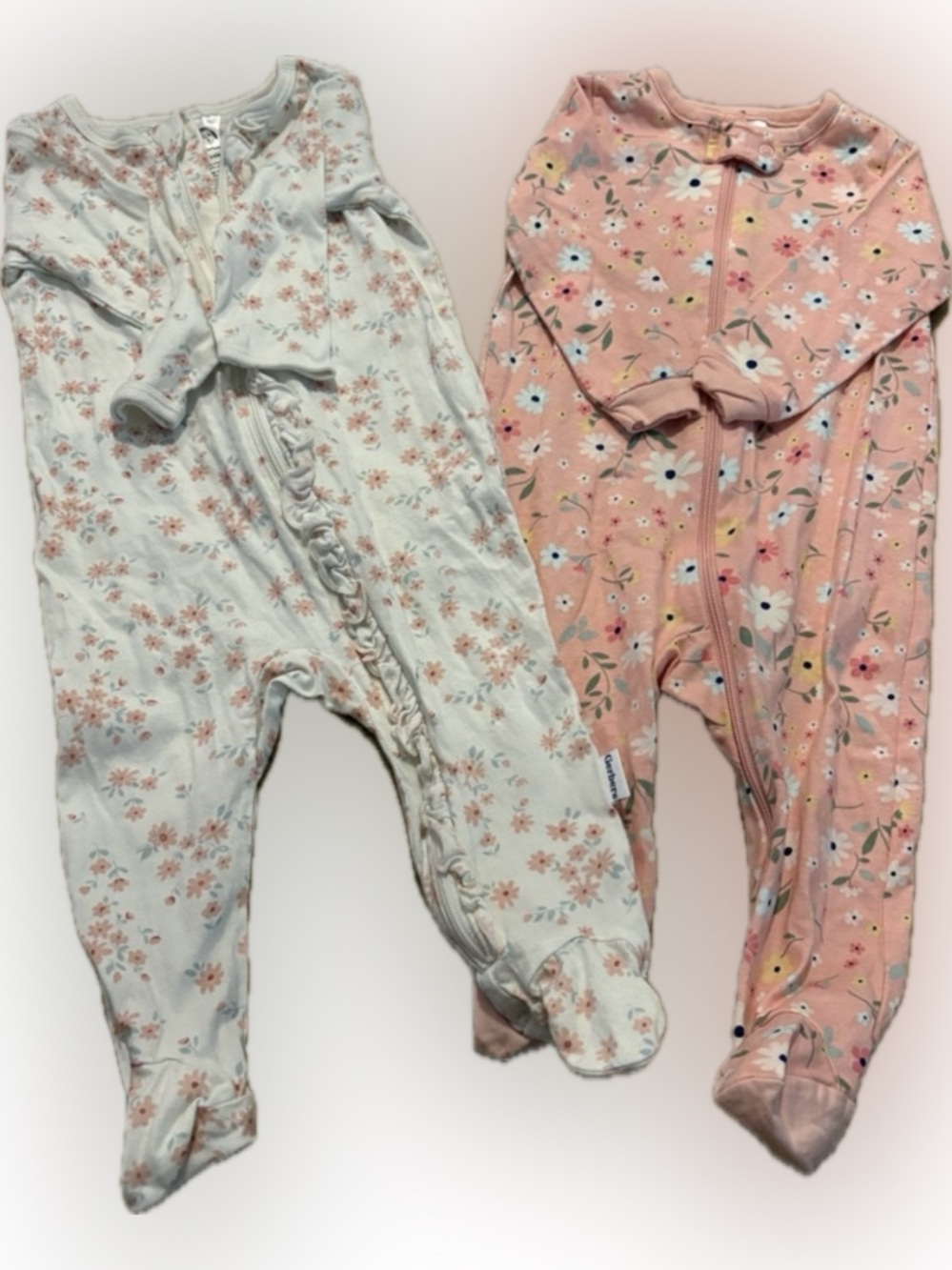NWOT Gerber 100% Cotton Floral Zip One-Piece Pajamas - White & Pink